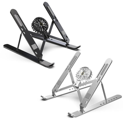 Black Adjustable Aluminum Laptop Stand with Detachable Cooling Fan - Portable Ergonomic Riser for Desk