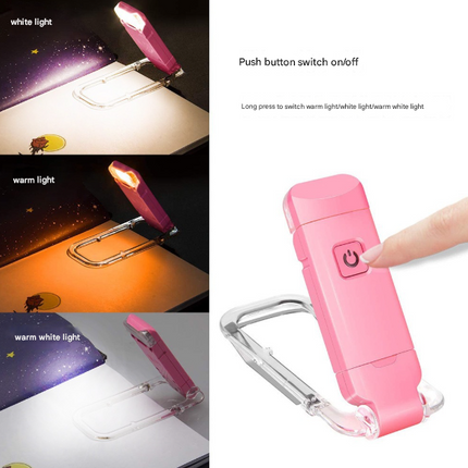 2 Pcs Pink USB Rechargeable Clip-on LED Book Light - 3 Color Modes & Dimmable Brightness for Eye-Caring Reading