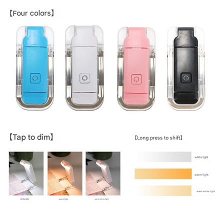 2 Pcs White USB Rechargeable Clip-on LED Book Light - 3 Color Modes & Dimmable Brightness for Eye-Caring Reading