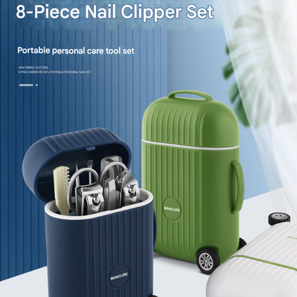 White Mini Suitcase Manicure Set - 8-Piece Portable Grooming & Nail Care Travel Kit