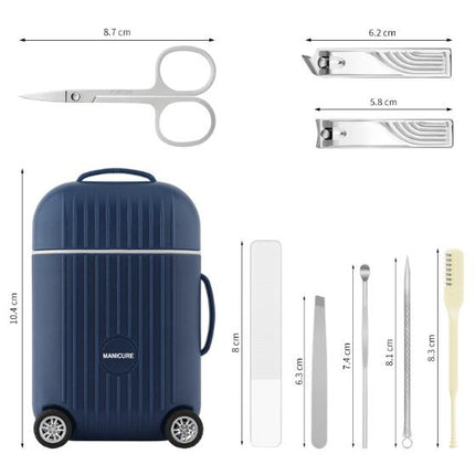 White Mini Suitcase Manicure Set - 8-Piece Portable Grooming & Nail Care Travel Kit