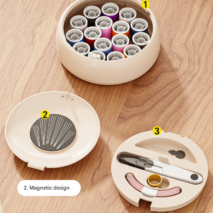 White Modern Compact Sewing Kit Organizer - All-in-One with Magnetic Needle Case