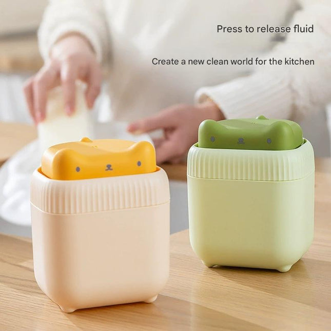 2 Pcs (Green Plus Yellow) Cute Cat Press-to-Dispense Soap Pump & Sponge Caddy for Kitchen Sink