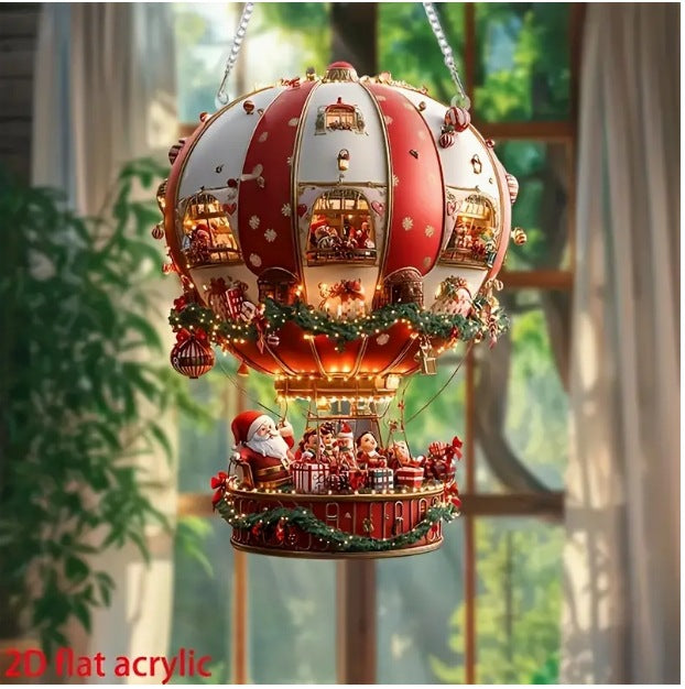 Red Whimsical Santa's Hot Air Balloon Ornament