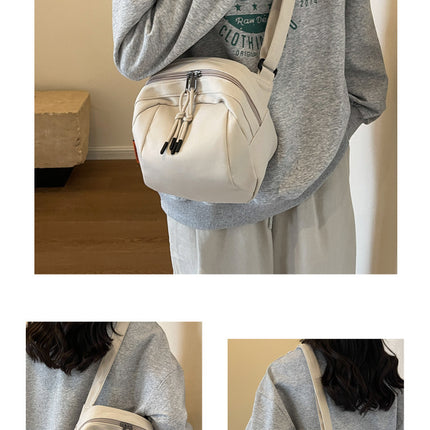 White Lightweight Canvas Crossbody Bag - Minimalist Casual Shoulder Satchel with Adjustable Strap