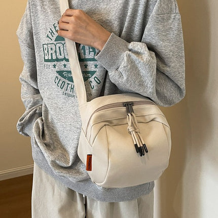 White Lightweight Canvas Crossbody Bag - Minimalist Casual Shoulder Satchel with Adjustable Strap