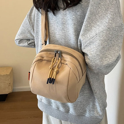 Khaki Lightweight Canvas Crossbody Bag - Minimalist Casual Shoulder Satchel with Adjustable Strap