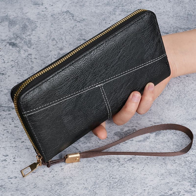 Black Men's Long Zipper Wallet Clutch