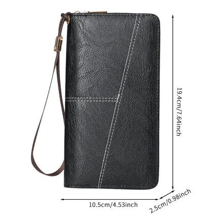 Coffee Men's Long Zipper Wallet Clutch - PU Leather Wristlet with Phone and Card Slots