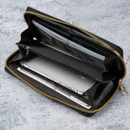 Brown Men's Long Zipper Wallet Clutch - PU Leather Wristlet with Phone and Card Slots