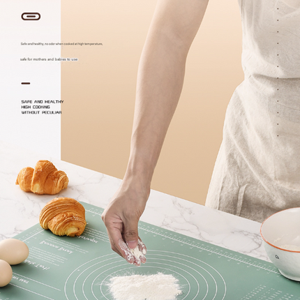 Green 3-Piece Silicone Baking Set - Non-Stick Pastry Mat with Measurements, Rolling Pin & Dough Scraper