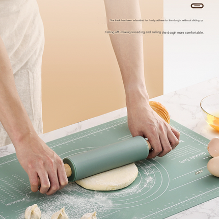Green 3-Piece Silicone Baking Set - Non-Stick Pastry Mat with Measurements, Rolling Pin & Dough Scraper