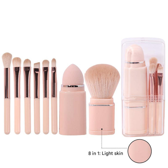 Lighgt Pink Compact 8-in-1 Makeup Brush Set