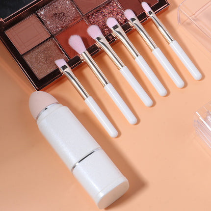 Lighgt Pink Compact 8-in-1 Makeup Brush Set - Portable Travel Kit with Retractable Brushes and Case