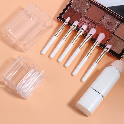 Lighgt Pink Compact 8-in-1 Makeup Brush Set - Portable Travel Kit with Retractable Brushes and Case