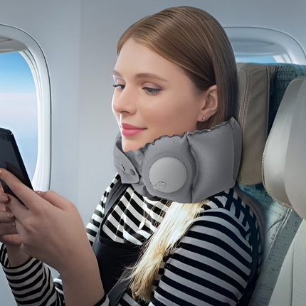 Dark Grey Press-Pump Inflatable Travel Pillow - Ultra-Lightweight Ergonomic 360° Neck Support