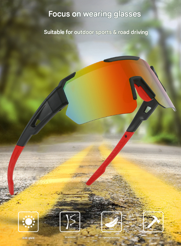 Black Temples and Blue-Purple Lenses Unisex Sport Cycling Sunglasses – product detail