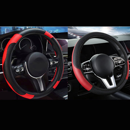 2-Pack (Type A Plus Type B) Red And Black Sporty Carbon Fiber Leather Steering Wheel Cover