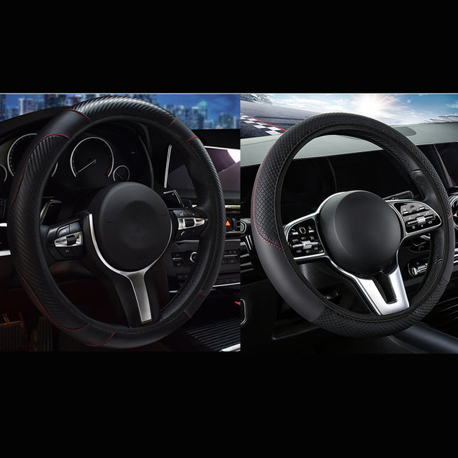 2-Pack (Type A Plus Type B)Black Sporty Carbon Fiber Leather Steering Wheel Cover