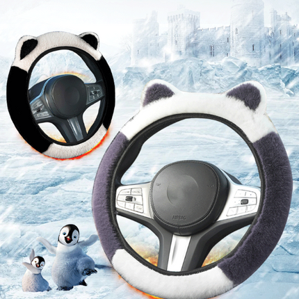 Blue Plush Cat Ear Steering Wheel Cover - Cute & Fuzzy Winter Grip, Universal 38cm Fit