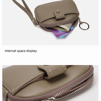 Brown Womens Compact PU Leather Coin Purse - Stylish Mini Wallet Wristlet with Card Holder and Key Ring