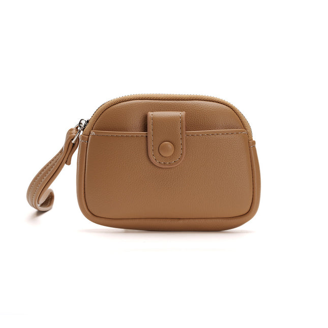Khaki Womens Compact PU Leather Coin Purse