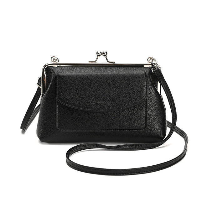 Black Women's Vintage Kiss Lock Crossbody Bag