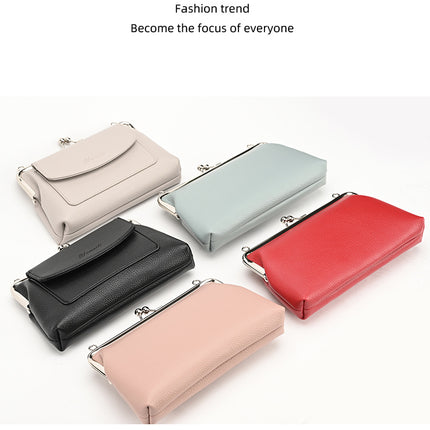 Black Women's Vintage Kiss Lock Crossbody Bag - PU Leather Clutch Purse with Detachable Strap