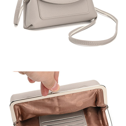 Black Women's Vintage Kiss Lock Crossbody Bag - PU Leather Clutch Purse with Detachable Strap