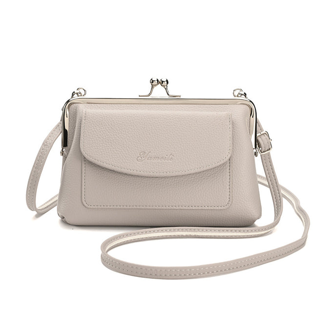 Taupe Women's Vintage Kiss Lock Crossbody Bag