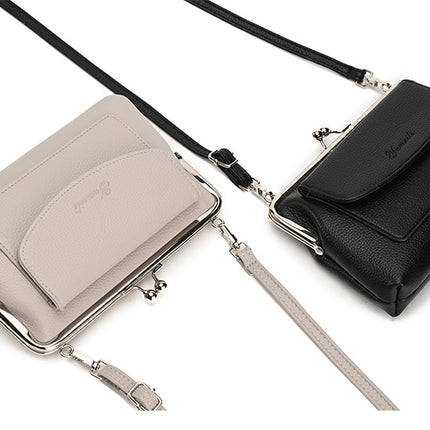 Taupe Women's Vintage Kiss Lock Crossbody Bag - PU Leather Clutch Purse with Detachable Strap