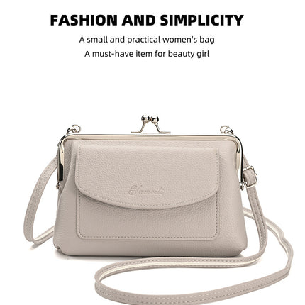 Taupe Women's Vintage Kiss Lock Crossbody Bag - PU Leather Clutch Purse with Detachable Strap