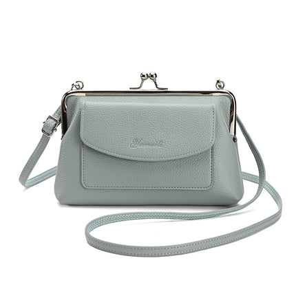 Blue Women's Vintage Kiss Lock Crossbody Bag - PU Leather Clutch Purse with Detachable Strap