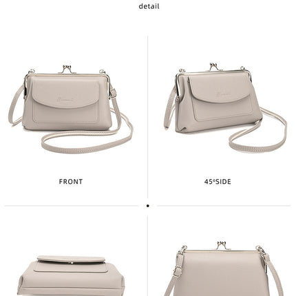 Blue Women's Vintage Kiss Lock Crossbody Bag - PU Leather Clutch Purse with Detachable Strap