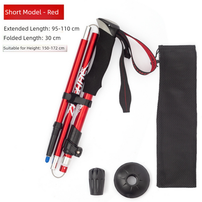 Short Red Ultralight Foldable Hiking Pole