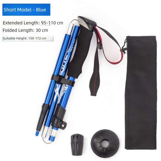 Short Blue Ultralight Foldable Hiking Pole