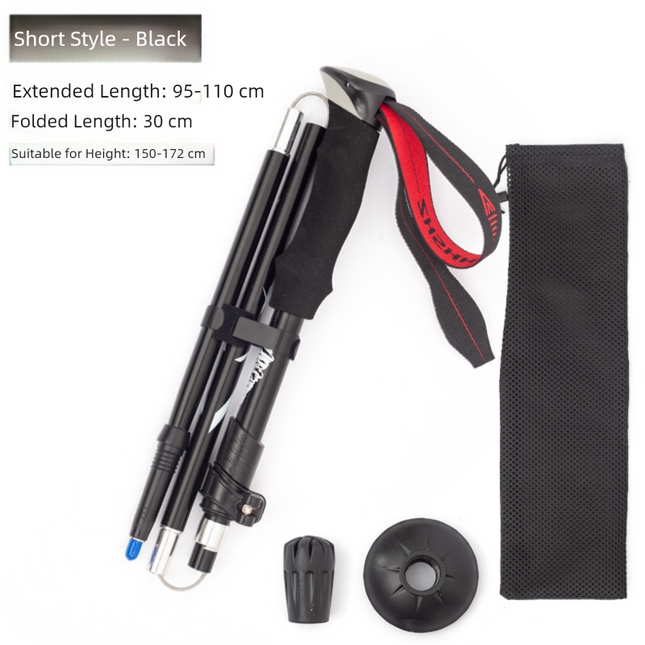 Short Black Ultralight Foldable Hiking Pole