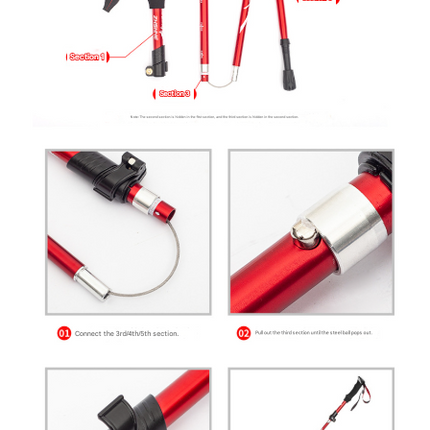 Long Black Ultralight Foldable Hiking Pole - Adjustable Aluminium Trekking Stick with EVA Grip for Outdoor Walking & Climbing