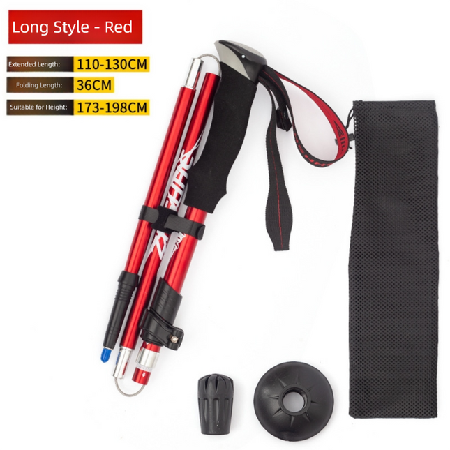 Long Red Ultralight Foldable Hiking Pole