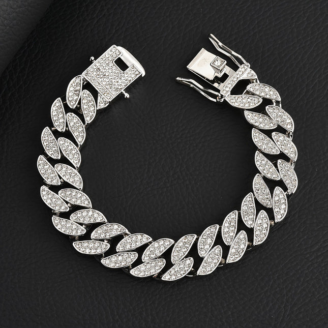 Silver 16mm Iced Out Cuban Link Bracelet – product detail