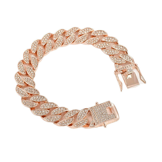 Rose Gold 16mm Iced Out Cuban Link Bracelet – product detail