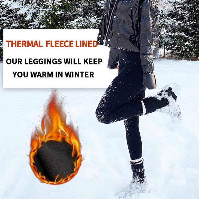 Size L Black Women's Mid Waist Plush Leggings with Pockets – product detail