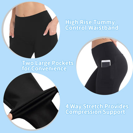 Size L Black Women's Mid Waist Plush Leggings with Pockets – shape and profile