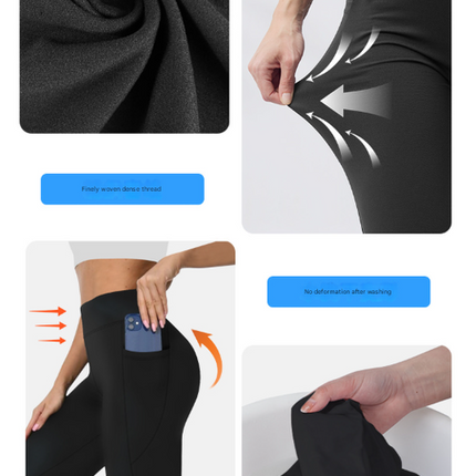 Size L Black Women's Mid Waist Plush Leggings with Pockets – product perspective