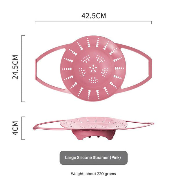 Large Pink Flexible Silicone Steamer Basket with Heat-Resistant Handles