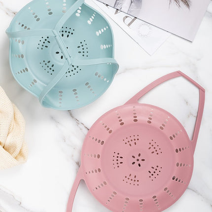 Large Pink Flexible Silicone Steamer Basket with Heat-Resistant Handles - Food-Grade Vegetable Steamer Insert for Pots & Pans