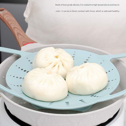 Large Blue Flexible Silicone Steamer Basket with Heat-Resistant Handles - Food-Grade Vegetable Steamer Insert for Pots & Pans