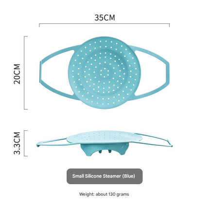 Small Blue Flexible Silicone Steamer Basket with Heat-Resistant Handles - Food-Grade Vegetable Steamer Insert for Pots & Pans