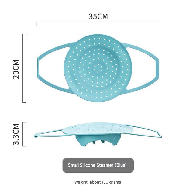 Small Blue Flexible Silicone Steamer Basket with Heat-Resistant Handles