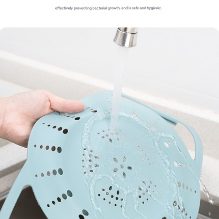 Small Blue Flexible Silicone Steamer Basket with Heat-Resistant Handles - Food-Grade Vegetable Steamer Insert for Pots & Pans